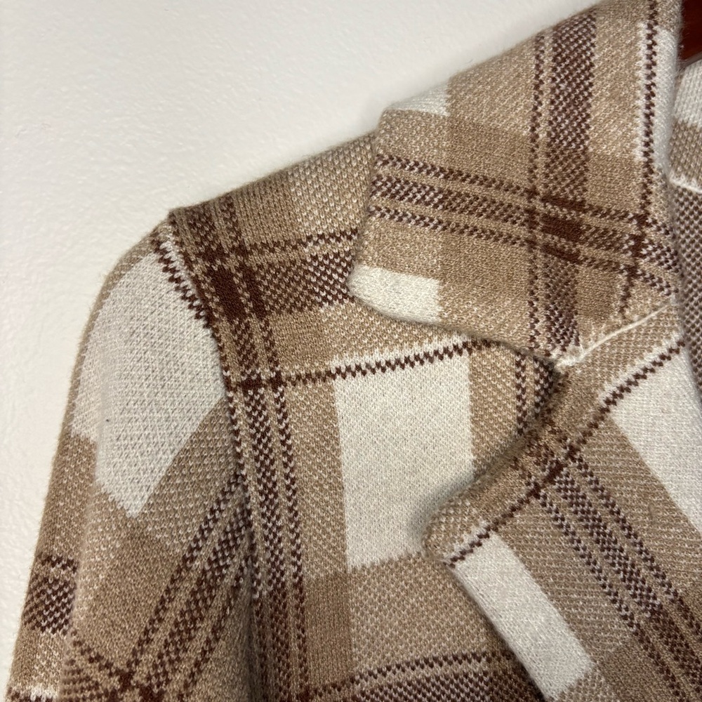 TAHARI | Plaid Preppy Cropped Light Academia Stretchy Sweater Jacket | Size S - Picture 3 of 5